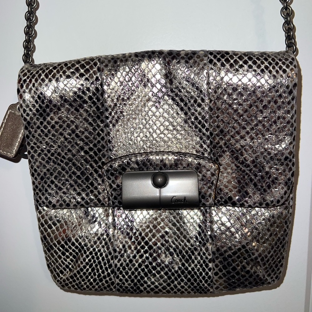 COACH - Real Python/Snake Skin Crossbody Purse – Metallic Gold Trim